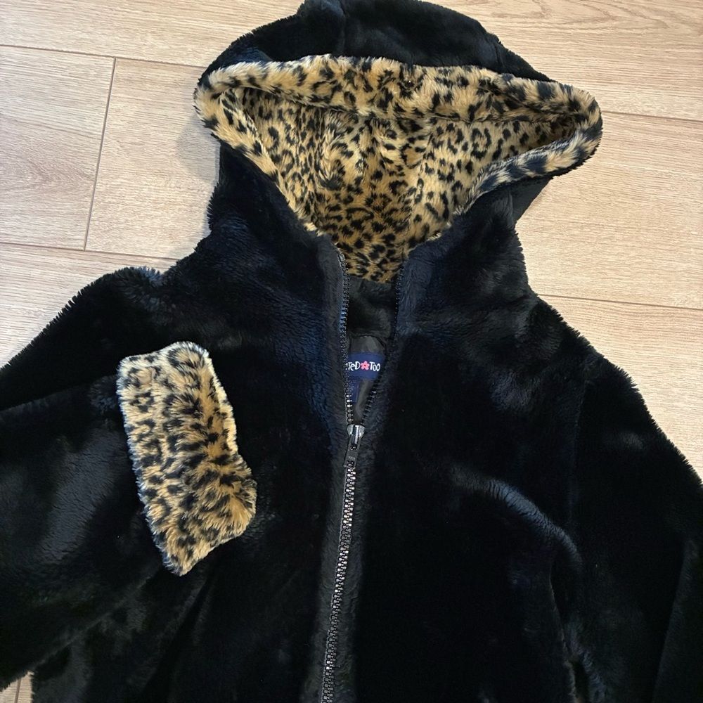 Vintage Limited Too Faux Fur Cheetah Print Hooded Coat Size Girl’s XL/women’s S